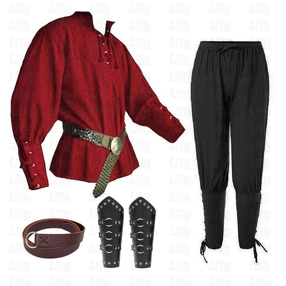 Punk și gotic Medieval Renascentist Bluză / Cămașă Costum Cosplay Curea în Talie Războinic Cavaler Viching Cordon Mată Bărbați Celtic Pirat Halloween Mascaradă Performanță Scenă Târgul Renașterii 2025 - zł152.99 –P1