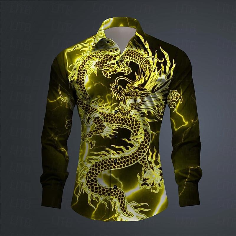 Homme Dragon Chemise Chemise boutonnée manche longue Abstrait Usage quotidien Sortie Printemps Col rabattu Imprimer Bouton bas Noir Jaune Rose Claire Rouge Bleu Roi de 2025 ? $26.99 –P7