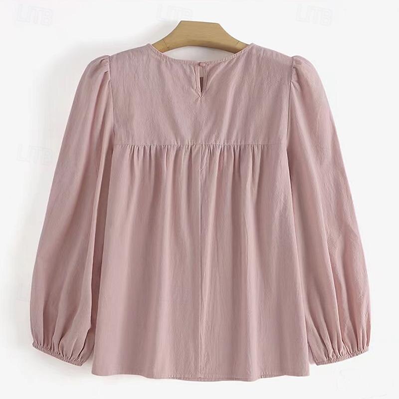 Leinenhemd Langes Baumwolltop Weißes Baumwolltop Weiße Baumwollbluse Damen Weiß Rosa Armeegrün Einfarbig Puffärmel Straße Täglich Mode Rundhals Baumwoll-Leinen Normale Passform S 2025 - $24.99 –P7