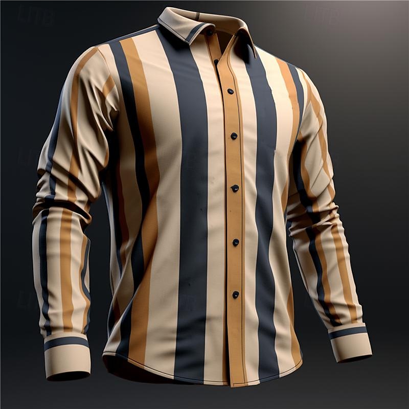 Voor heren Streep Geometrisch patroon Overhemd Overhemd met knopen Lange mouw Zakelijk Zakelijk informeel Alledaagse kleding Uitgaan Lente Strijkijzer Afdrukken Button-omlaag blauw Oranje Groen Khaki 2025 - $24.99 –P5
