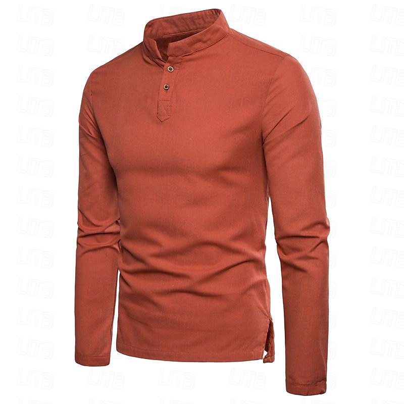 Per uomo Camicia camicia di lino Camicia in lino e cotone Camicia in cotone bianco Camicia con colletto cinese Camicia con colletto alla coreana Liscio Da mare Hawaiano Nero Bianco Blu Arancione del 2025 a $8.39 –P9