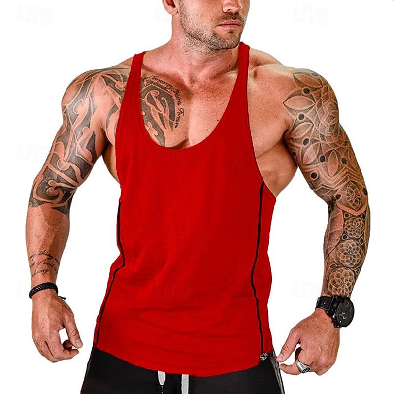 Herren Tank Top Weste Unterhemd Ärmelloses Shirt Ärmellos U-Ausschnitt Sommer Farbblock Mode Designer Basic Urlaub Straße Ausgehen Schwarz Weiß Rot Top T-Shirt für Herren 2025 - $18.49 –P6
