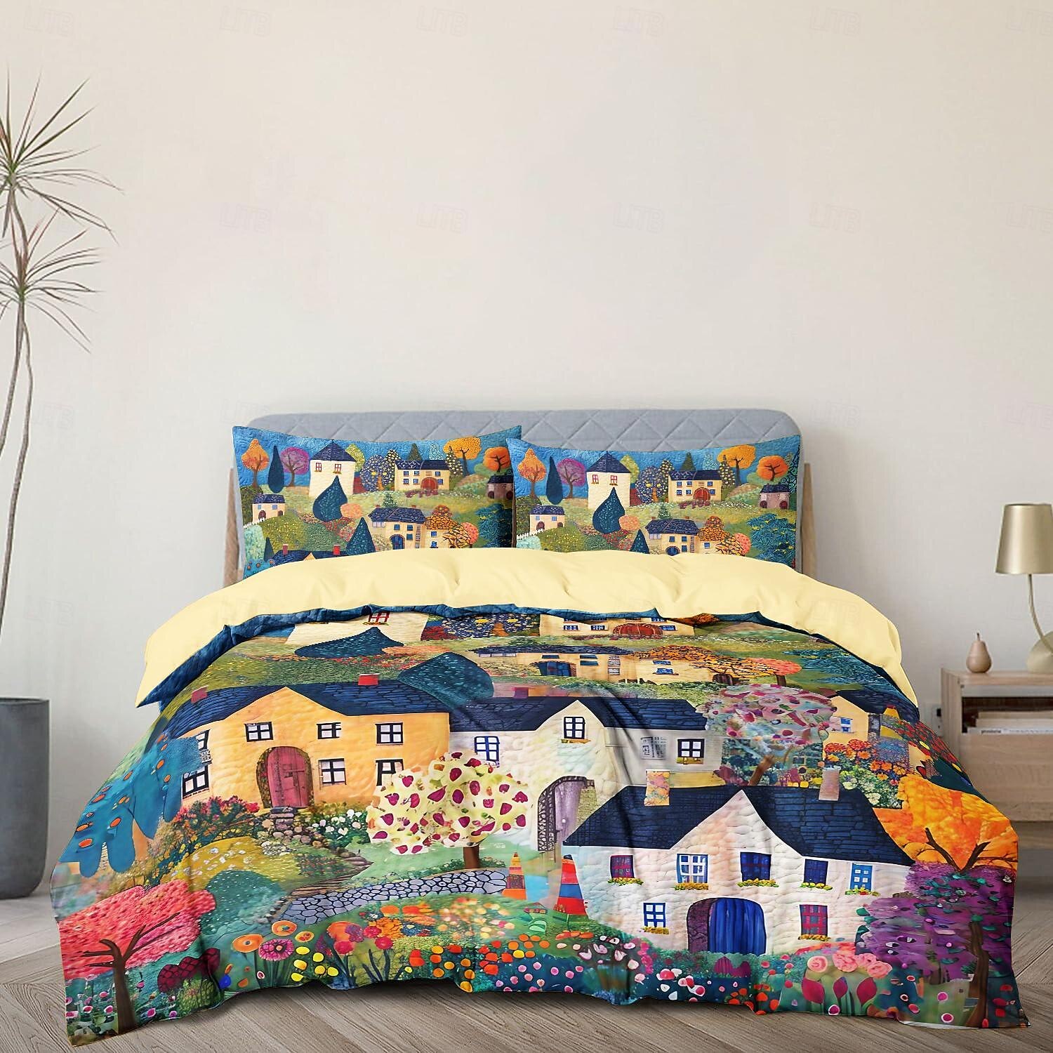 100% katoenen dekbedovertrekset met landschapsmotief zacht 3-delig luxe beddengoedset woondecoratie cadeau koning koningin dekbedovertrek 2025 - $41.99 –P10