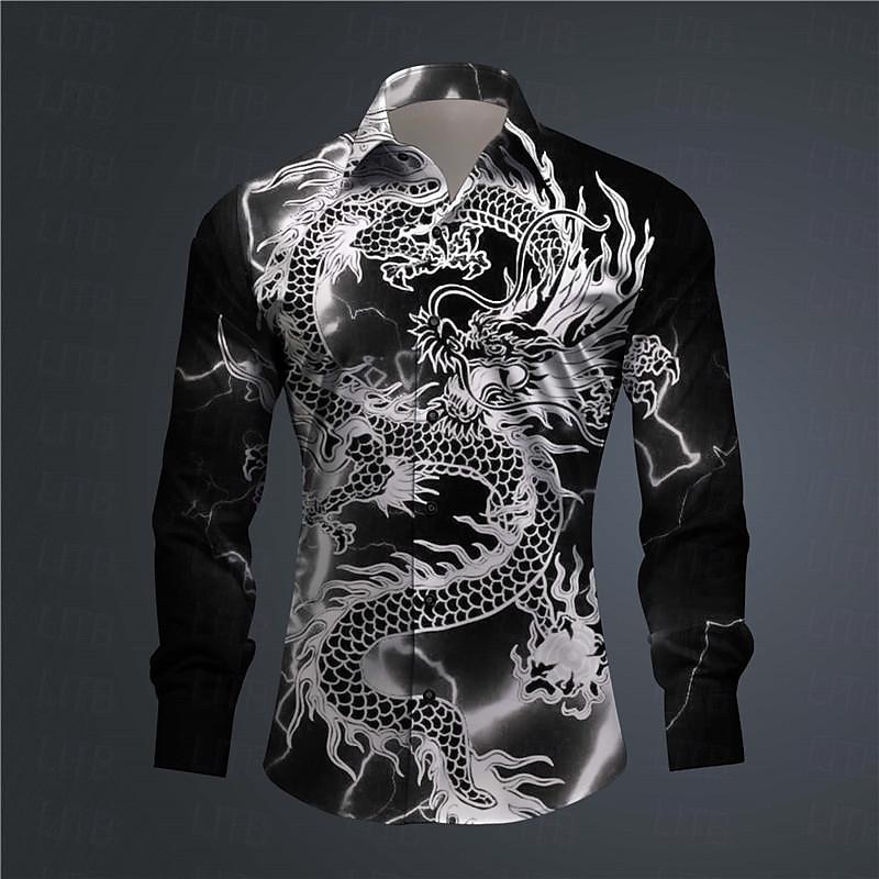 Homme Dragon Chemise Chemise boutonnée manche longue Abstrait Usage quotidien Sortie Printemps Col rabattu Imprimer Bouton bas Noir Jaune Rose Claire Rouge Bleu Roi de 2025 ? $26.99 –P10
