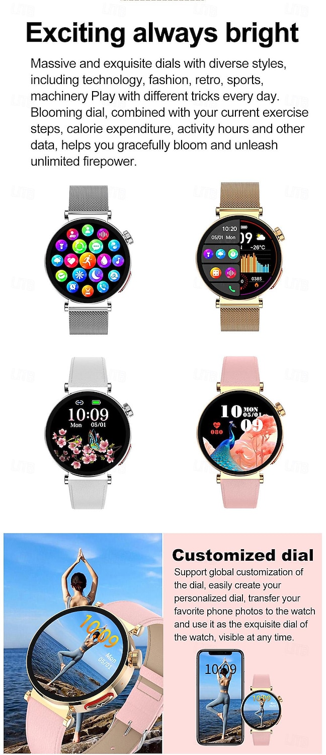 2025年 iMosi ECG PPG女性用スマートウォッチ 1.27インチフルタッチスクリーンBluetooth通話温度モニターペドメーターAndroid iOS対応ハンズフリー通話防水IP68  コレクション – $78.99 –P5