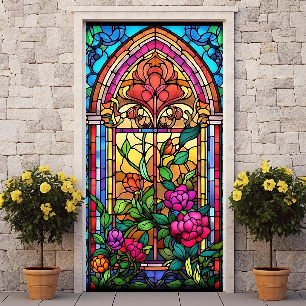 farget glass mandala dørdeksler veggmaleri dekor dør billedvev dør gardin dekorasjon bakteppe dør banner avtakbar for inngangsdør innendørs utendørs hjemme rom dekorasjon gårdshus dekor forsyninger 2026 - $28.99 –P7