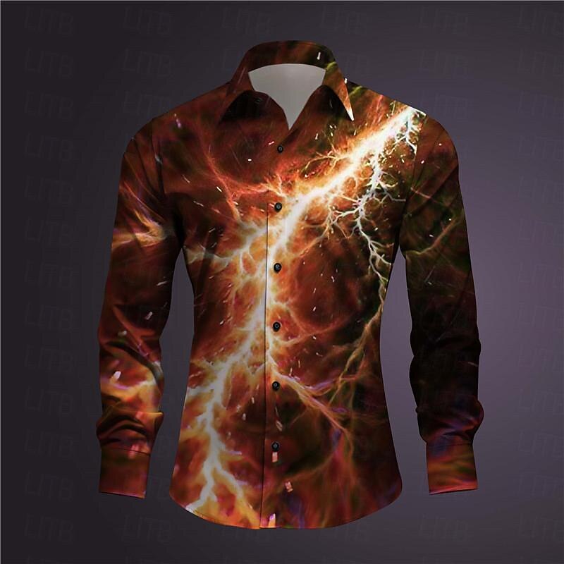 Homme Éclairage Chemise Chemise boutonnée manche longue Abstrait Sous-culturel Usage quotidien Sortie Printemps Col rabattu Imprimer Bouton bas Bleu Violet Orange Vert Gris de 2025 ? $24.99 –P4