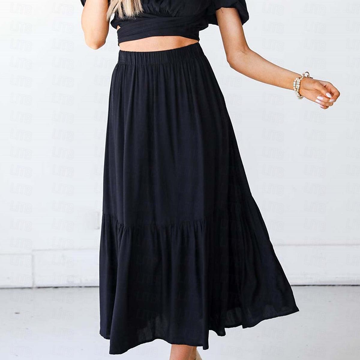 Damen Basic Lässig Maxi Hohe Taille Röcke Einfarbig Tasche Alltagstauglich Wochenende Schwarz Weiß Sommer Baumwolle und Leinen 2026 - AU $34.81 –P6