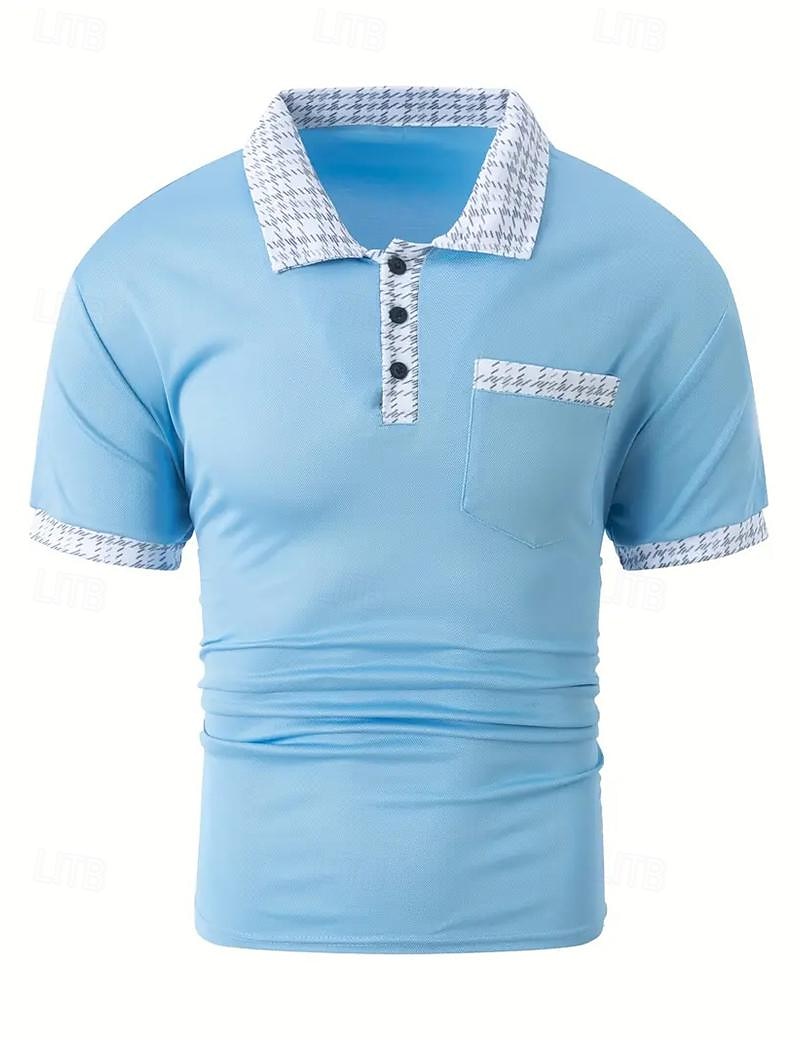 Férfi POLO trikó Button Up Polos Hétköznapi Sport Hajtóka Rövid ujjú Divat Alap Színes Tyúklábminta Kollázs Zseb Nyár Normál Fekete Fehér Tengerészkék Medence Khakizöld POLO trikó 2025 - $17.99 –P2