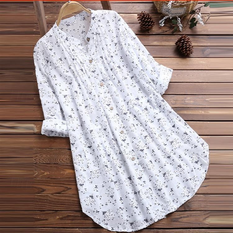 cămașă de in Topuri lungi din bumbac Blat alb din bumbac Bluză albă din bumbac Pentru femei Alb Albastru piscină Trifoi Floral Buton Imprimare Stradă Zilnic Modă Rotund Lenjerie de bumbac Fit regulat 2025 - $26.99 –P1