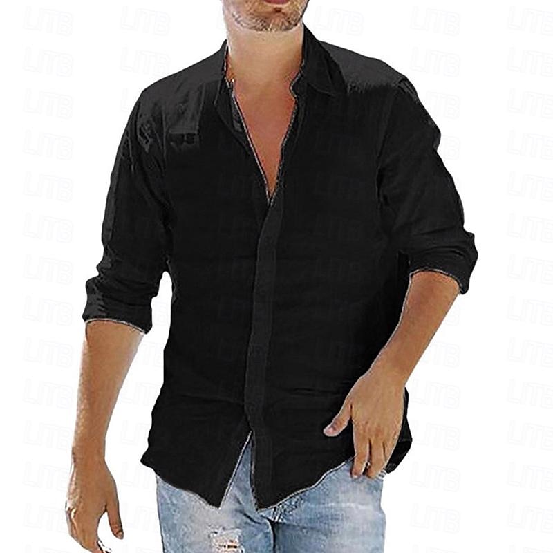 Herren Hemd Sommerhemd Knopfhemd Lässiges Hemd Strandhemd Schwarz Weiß Dunkelblau Langarm Glatt Kargen Hawaiianisch Festtage Bekleidung Modisch Brautkleider schlicht Komfortabel 2025 - $19.49 –P2