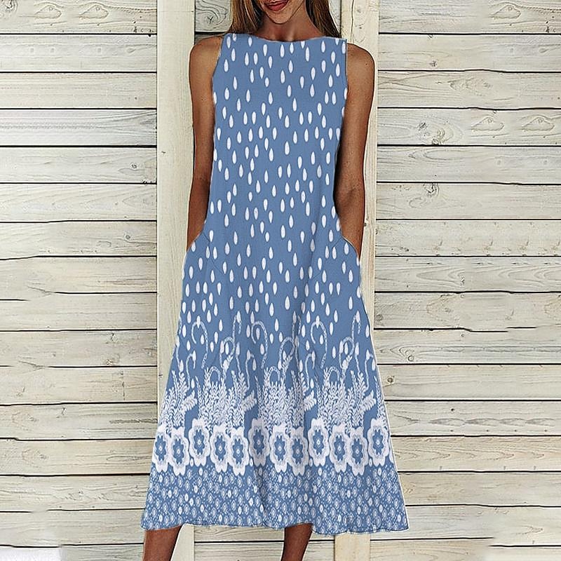 Kvinnors Midi Klänning Casual Klänning Shift Klänning Tank Klänning Prickig Tryck Crew Hals Bas Daglig Semester Ärmlös Sommar Vår 2025 - $36.99 –P4