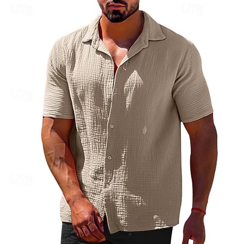 Men's Summer Shirt Casual Shirt Beach Shirt T Shirt Button Up Shirt Tee Black White Blue Brown khaki Short Sleeve Plain Lapel Vacation Hawaiian Button-Down Clothing Apparel Polyester Fashion Casual 2025 - $25.99 –P9