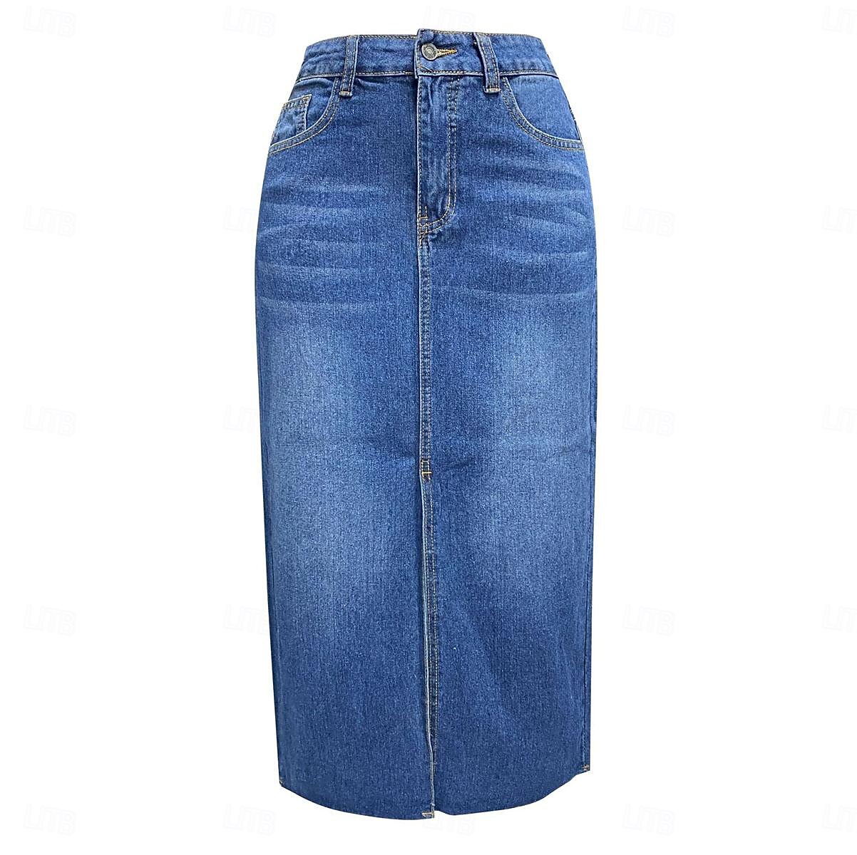 Femme Jupe Trapèze Jupe mi-longue en jean Mode Décontractées Midi Taille haute Jupes Couleur Pleine Poche Pointes fourchues Plein Air du quotidien Bleu Bleu clair Eté Jean de 2025 ? $31.99 –P10
