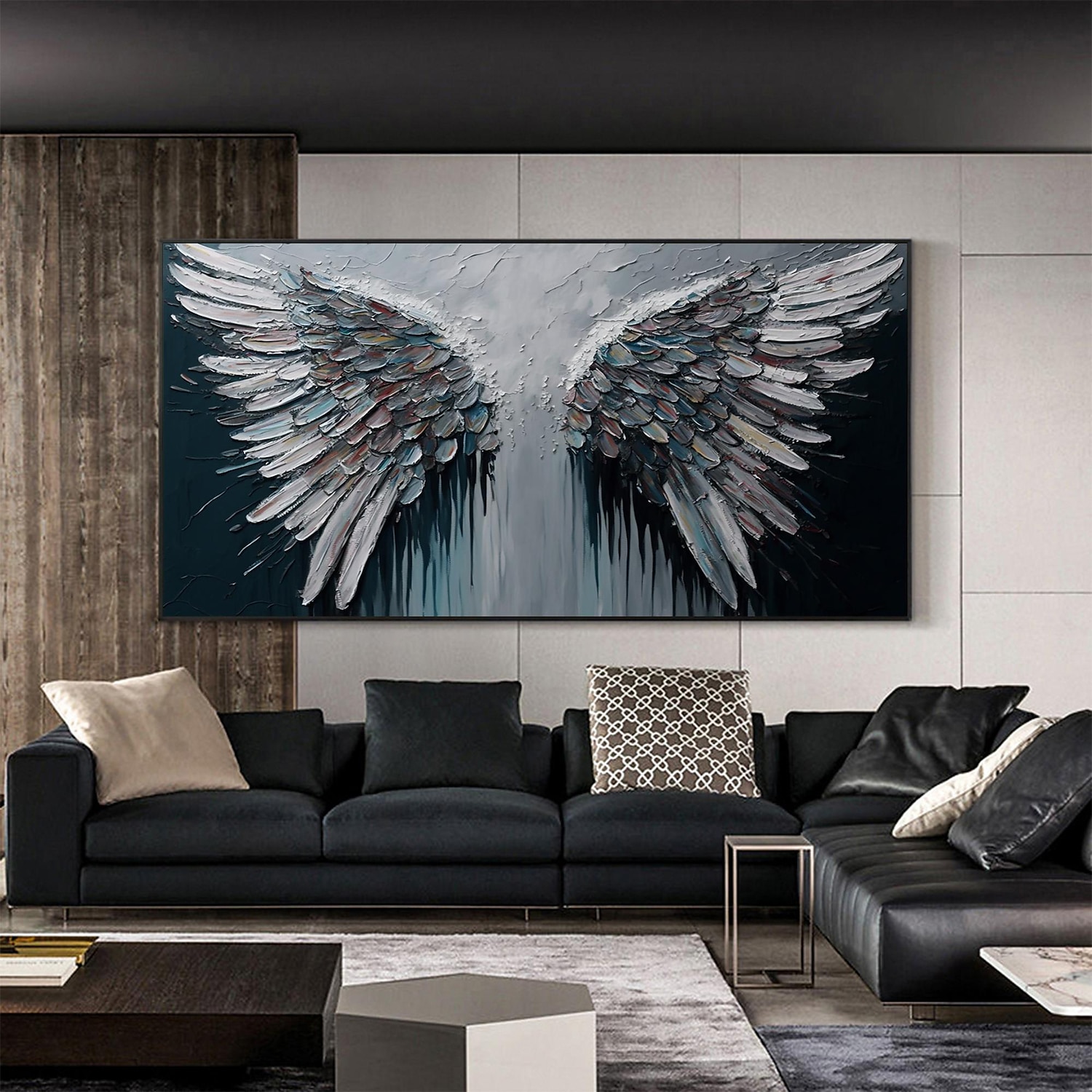 Handmade Original Angel Wing Oil Painting On Canvas Wall Art Decor Abstract Minimalist black Painting for Home Decor With Stretched Frame/Without Inner Frame Painting 2025 - $131.99 –P2
