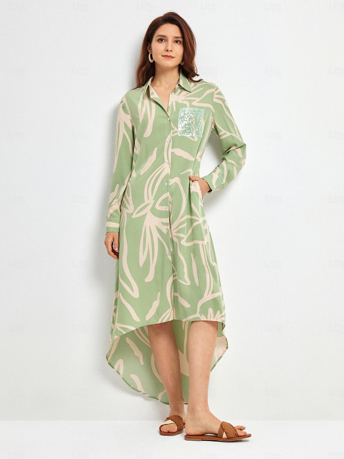 vestido camisa floral simples com lantejoulas de 2025 por $5.59 –P2