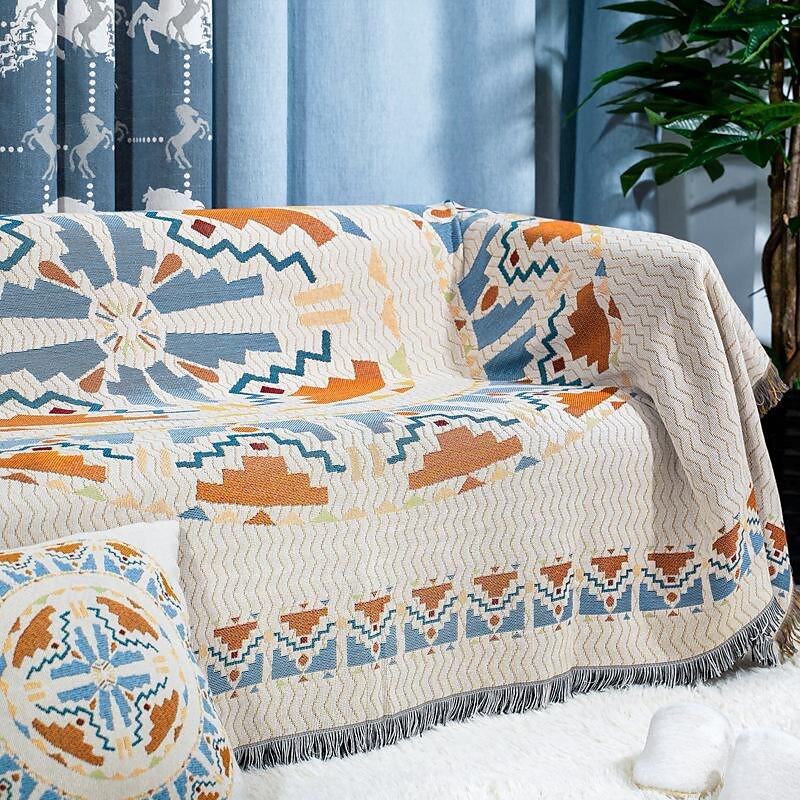 Boho-Mandala-Fadendecke, ländliche Geometrie, Sofa-Hängeteppich, gestrickte Sofadecke aus Baumwolle 2025 - $13.99 –P3