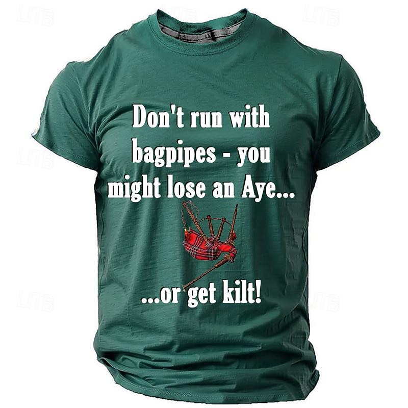 St. Patrick Men's Graphic Shamrock Don't Run with Bagpipes-You Might Lose an Aye or Get Kilt Lucky Irish T Shirt T shirt Tee Short Sleeve T shirt 3D Print Crew Neck Shirt Daily Designer Retro Vintage 2026 - $22.99 –P8
