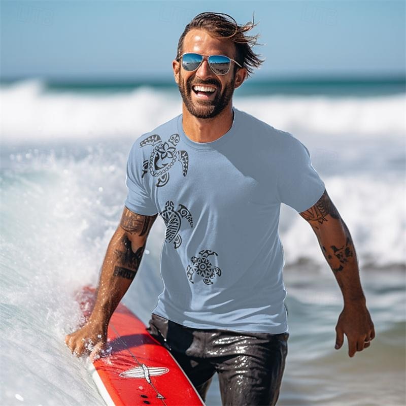 Herren Grafik Tiermotiv Schildkröten T Shirt Kurzarm T-Shirt 3D-Druck Rundhalsausschnitt Hemd Mode Täglich Lässig Urlaub Sport im Freien Ferien Blau Schwarz Weiß Frühling & Sommer Bekleidung S M L XL 2026 - $19.49 –P4