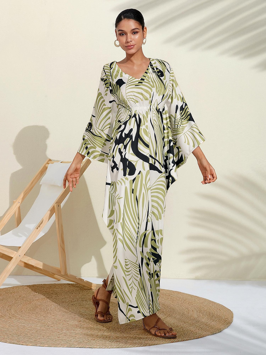 Satin Floral V Neck Maxi Dress Kaftan Dress 2024 - $48.99 –P1