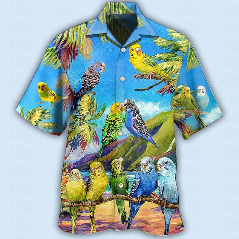 Voor heren Papegaai Bladeren Overhemd Hawaiiaans overhemd Aloha-shirt Korte mouw Overhemd Strijkijzer Tropisch Modieus Hawaii Casual Hawaii Feestdagen Zwart Geel Zwart / Bruin S M L 2025 - $22.99 –P6