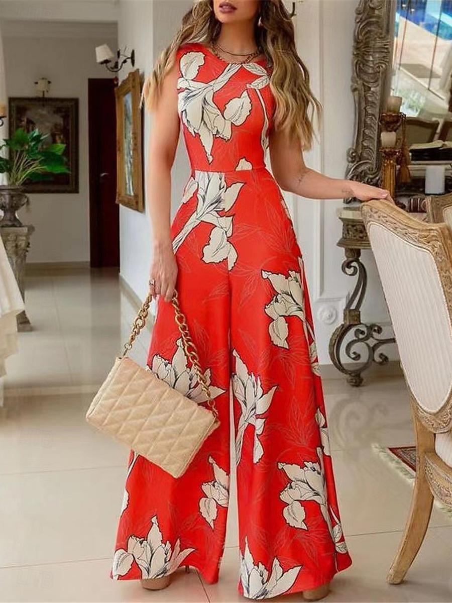 Mulheres Normal Macacão Roupa de rua Floral Sem Manga Halter pescoço Cintura Alta Imprimir Rua Diário Normal Vermelho Verde Verão de 2025 por $31.99 –P4