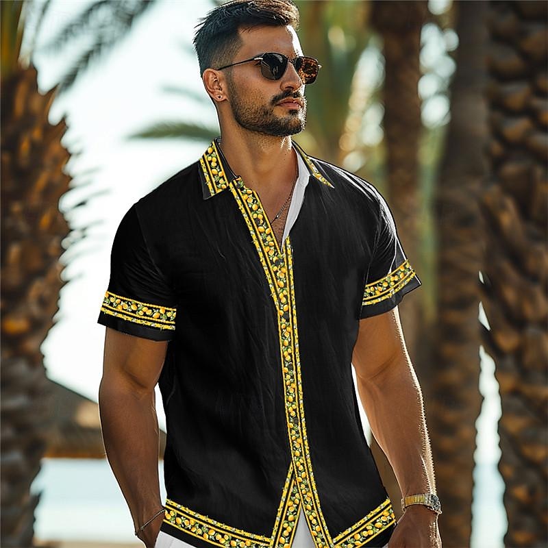 Men's Lemon Shirt Summer Hawaiian Shirt Aloha Shirt Short Sleeve Shirt Turndown Vacation Hawaiian Outdoor Vacation Hawaiian Black White Pink S M L 2025 - $24.99 –P12