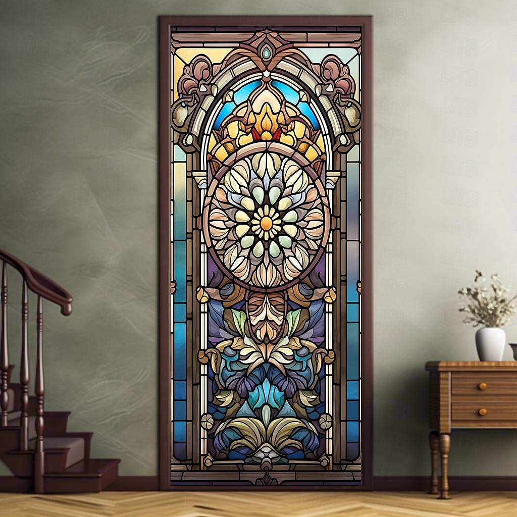 farget glass mandala dørdeksler veggmaleri dekor dør billedvev dør gardin dekorasjon bakteppe dør banner avtakbar for inngangsdør innendørs utendørs hjemme rom dekorasjon gårdshus dekor forsyninger 2026 - $28.99 –P2