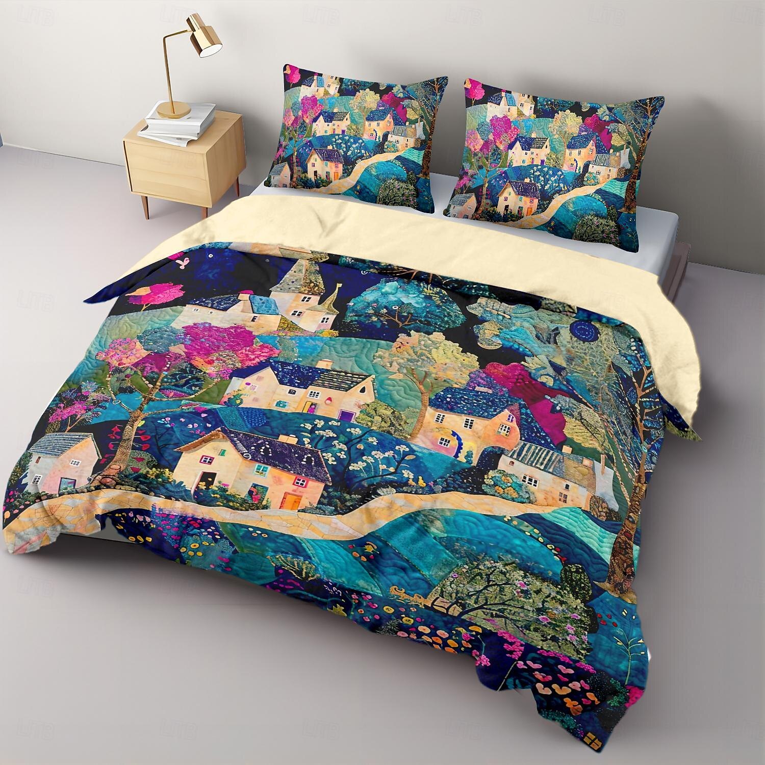 100% katoenen dekbedovertrekset met landschapsmotief zacht 3-delig luxe beddengoedset woondecoratie cadeau koning koningin dekbedovertrek 2025 - $41.99 –P7
