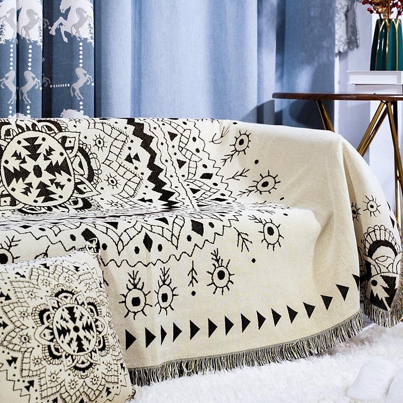 Boho-Mandala-Fadendecke, ländliche Geometrie, Sofa-Hängeteppich, gestrickte Sofadecke aus Baumwolle 2025 - $13.99 –P2