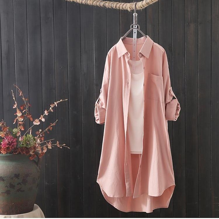 Baumwoll-Leinen-Hemden Leinenhemd Knopfleiste Langes Baumwolltop Damen Weiß Gelb Rosa Einfarbig Knöpfe Lang Straße Täglich Mode Hemdkragen Baumwoll-Leinen Normale Passform S 2025 - $39.99 –P6