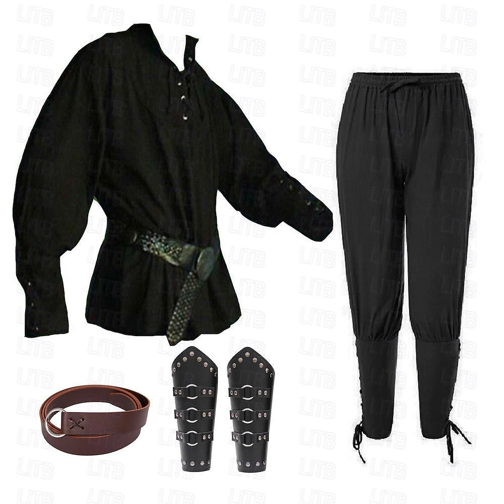 Punk și gotic Medieval Renascentist Bluză / Cămașă Costum Cosplay Curea în Talie Războinic Cavaler Viching Cordon Mată Bărbați Celtic Pirat Halloween Mascaradă Performanță Scenă Târgul Renașterii 2025 - zł152.99 –P4