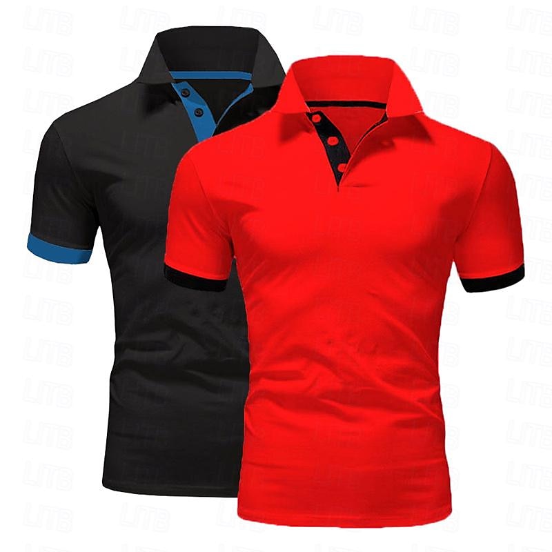 Férfi POLO trikó Golfing Hétköznapi Sport Hajtóka Rövid ujjú Divat Alap Tömör szín Klasszikus stílus Nyár Normál Sötétkék + fehér Fekete + sötétkék Szürke+Navy Blue Narancs+Navy Yellow Burgundy+Navy 2025 - $16.49 –P13