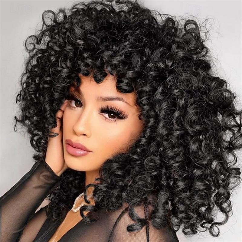 14 Zoll lockige Perücken für schwarze Frauen kurze lockige Perücke mit Pony große lockere süße krause lockige Haare synthetische weiche Perücken für täglichen Partys-Cosplay Halloween-Perücken 2025 - $21.99 –P8