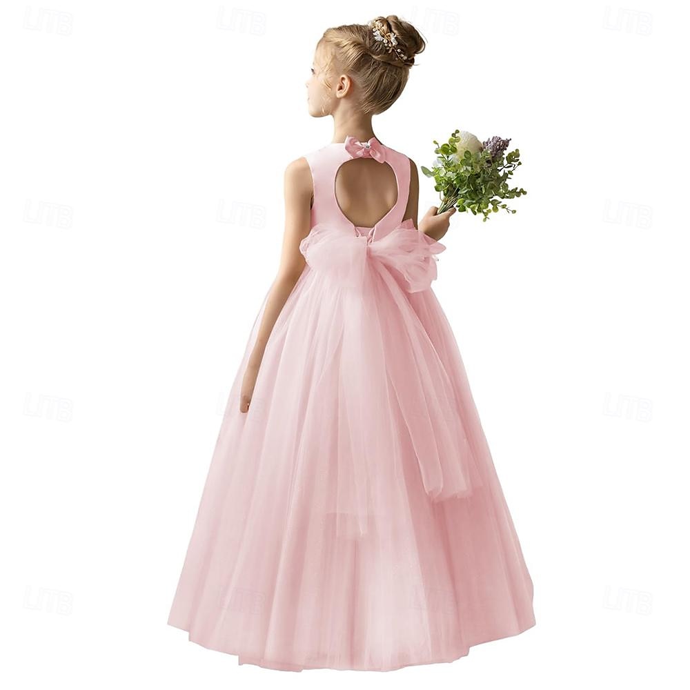 Barn Jente Blomsterjente kjole Festkjole Helfarge Ermeløs Bryllup jubileum Fest Mote Bedårende Daglig Polyester Vår Høst Vinter 2-12 år Hvit Champagne Gul 2025 - $53.99 –P8