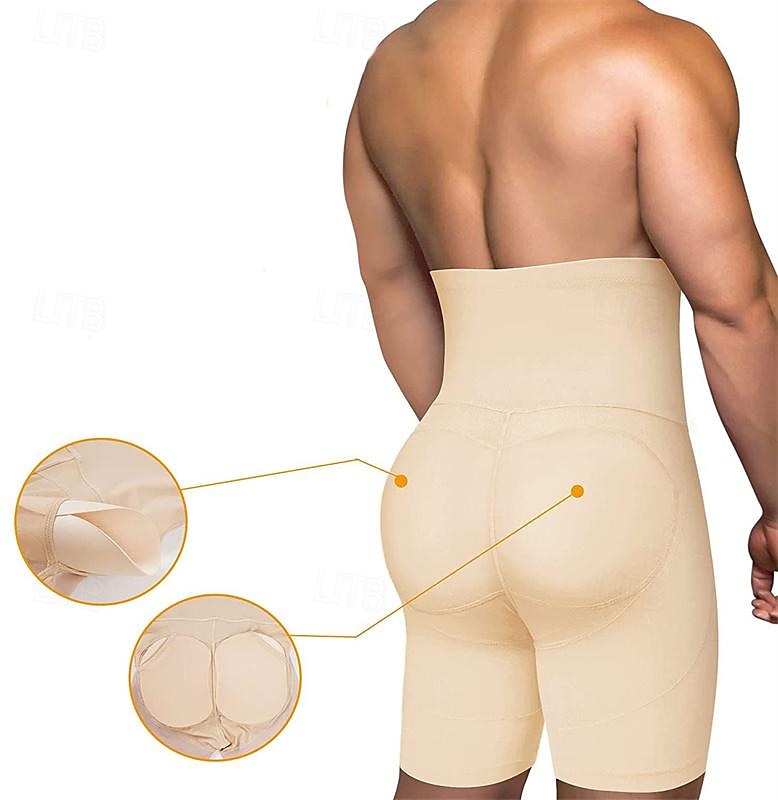 Men's Shapewear Going out Weekend Soft Tummy Control Hip Lift Up Body Sculpting Plain Short Gymnatics Casual Activewear Black Khaki 2025 - $21.99 –P4