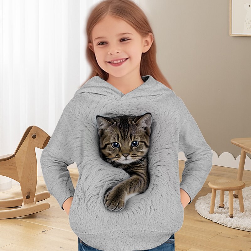Fille 3D Chat Sweat à Capuche Pull manche longue Impression 3D Printemps Automne Actif Mode Mignon Enfants 3-12 ans À capuche Extérieur Occasionnel Quotidien Coupe régulière de 2025 ? $18.99 –P3