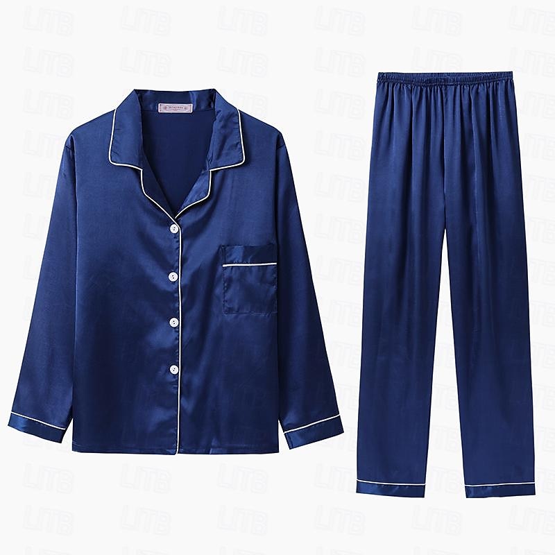 Women's Gift Pajamas Sets Home Party Daily Basic Pure Color Satin Simple Casual Soft Shirt Pant Fall Spring Summer Shirt Collar Long Sleeve Long Pant Buckle Pocket Home Outfits 2025 - $5.99 –P1