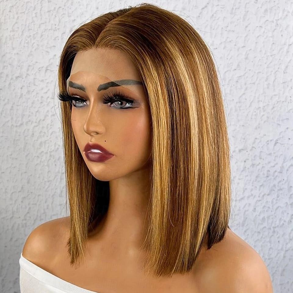 hoogtepunt p4/27 Peruaanse remy haar korte bob ombre menselijk haar pruiken blonde pruik rechte bob pruik 13*4*1 lace front pruiken voor vrouwen 2025 - $119.99 –P4