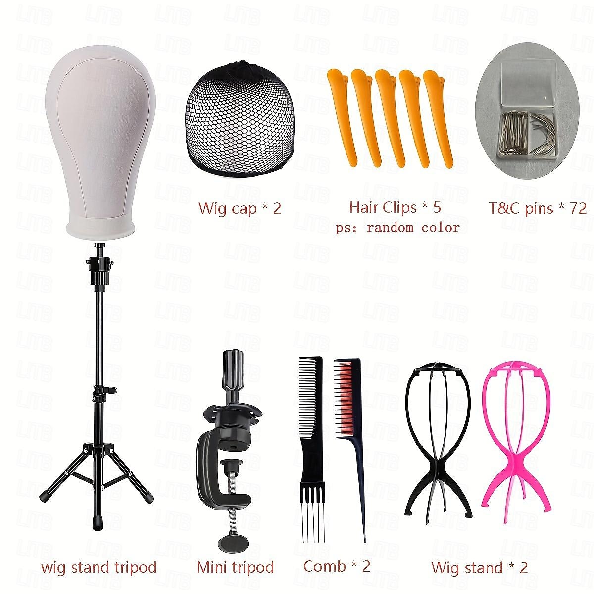 22 inch pruik hoofd/stand statief met hoofd canvas mannequin hoofd voor pruiken oefenpop hoofd blok setmaking display met pruik caps70 t &c pinnen set2 kammen2 pruikenstandaardmni statief5 haarclips 2025 - $91.99 –P2