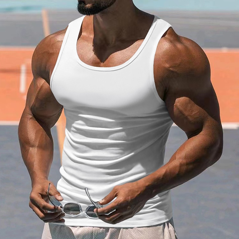 Homens Camiseta Malha Íntima Top de colete Camiseta Interior Sem Manga Decote Redondo Primavera Verão Tecido Moda Designer Básico Sexy Férias Rua Para Noite Preto Branco Vermelho Top Tee para Homens de 2025 por $16.49 –P1