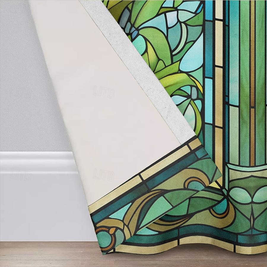 2 painéis 100% cortina blackout com padrão de vitral cortinas para sala de estar quarto cozinha tratamentos de janela com isolamento térmico escurecimento do quarto de 2025 por $37.99 –P6