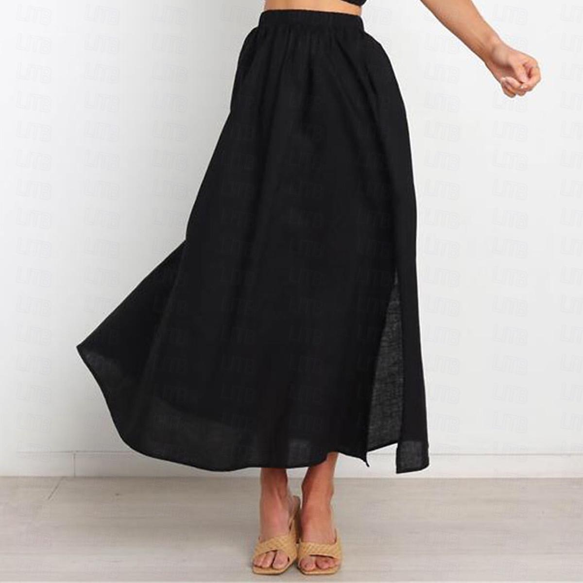 Damen Basic Lässig Maxi Hohe Taille Röcke Einfarbig Tasche Alltagstauglich Wochenende Schwarz Weiß Sommer Baumwolle und Leinen 2026 - AU $34.81 –P3