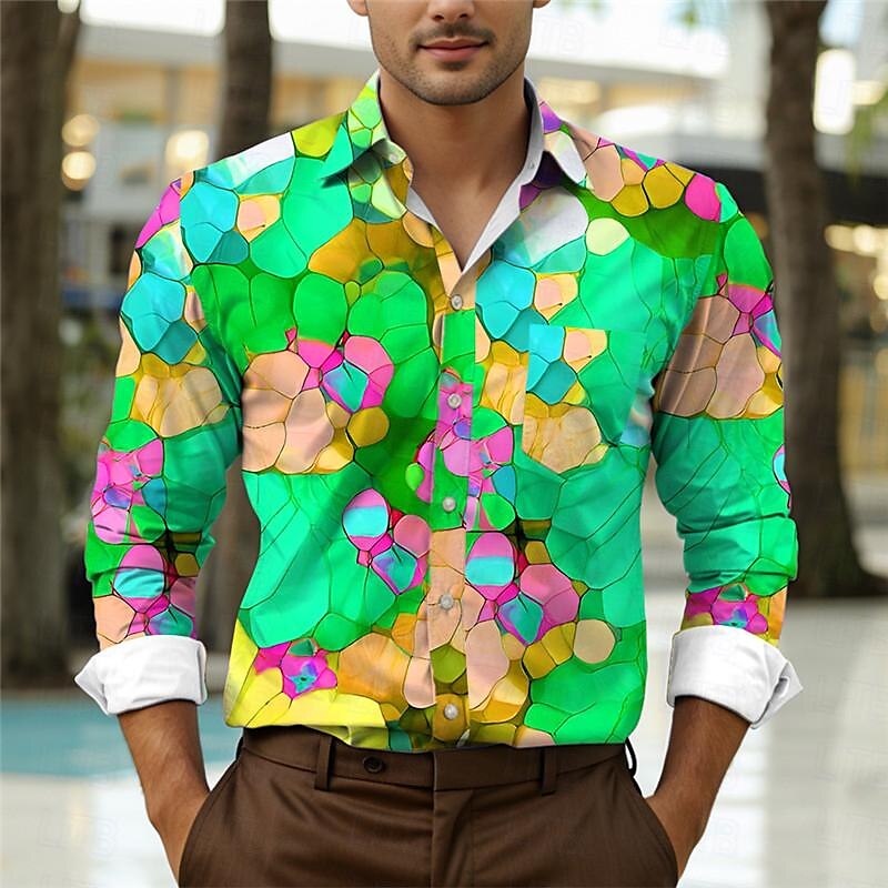 Voor heren Kleurenblok Kleurrijk Overhemd Overhemd met knopen Lange mouw Abstract Subcultureel Alledaagse kleding Uitgaan Lente Strijkijzer Zak Afdrukken Button-omlaag Geel Paars Groen 2025 - $26.99 –P9