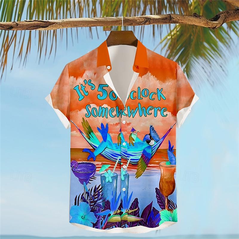 Homme Lettre Perroquet Chemise Chemise hawaïenne Chemise Aloha Manche Courte Chemise Col rabattu Vacances Hawaïen Style complexe Extérieur Vacances Hawaïen Jaune Bleu Fuchsia S M L de 2025 ? $22.99 –P4