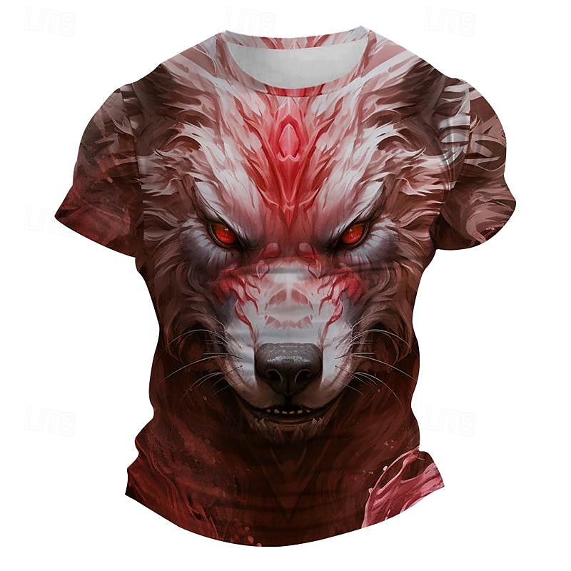 Herre Grafisk Ulv T skjorte Kortermet T skjorte 3D-utskrift Crew-hals Skjorte Subkultur Sport & Utendørs Ferie Ut på byen Lyseblå Rød Blå Vår sommer Klær S M L XL 2XL 3XL 2025 - $17.99 –P9
