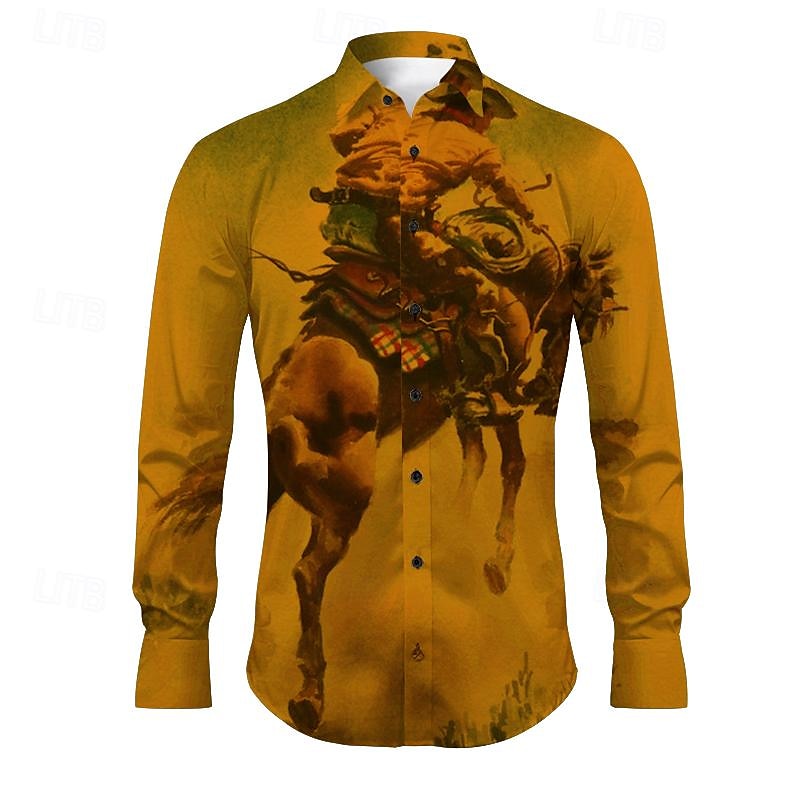 Derby Kentucky Męskie Kowboj Koszula Koszula westernowa Kowbojska koszula Długi rękaw Zabytkowe styl zachodni Na zewnątrz Ulica Codzienne Jesień i zima Wieczorne Guziki Nadruk Niebieski Pomarańczowy 2025 - $26.99 –P8