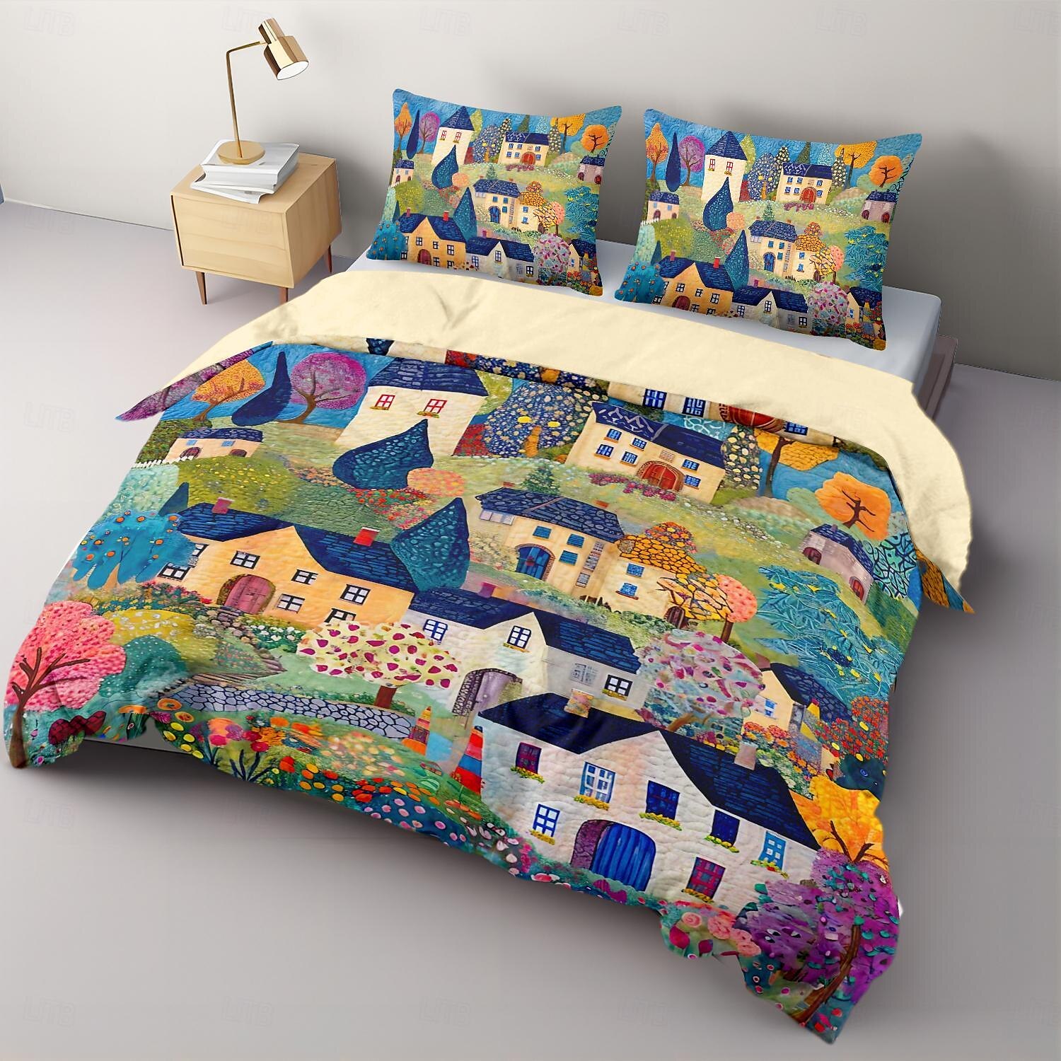 100% katoenen dekbedovertrekset met landschapsmotief zacht 3-delig luxe beddengoedset woondecoratie cadeau koning koningin dekbedovertrek 2025 - $41.99 –P11
