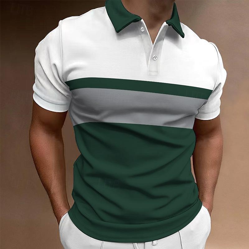 Herre POLO T-skjorte Golf skjorte Avslappet Ferie Klassisk Kortermet Mote Grunnleggende Fargeblokk Knapp Sommer Normal Rød Smaragd Grønn Mørkeblå Svart-Hvit POLO T-skjorte 2025 - $16.49 –P3