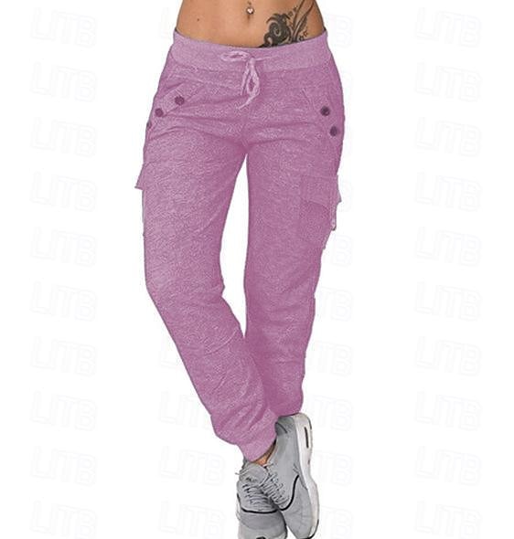Women's Normal Cargo Pants Sweatpants Joggers Casual / Sporty Athleisure Full Length Mid Waist Plain Multiple Pockets Elastic Drawstring Design Comfort Leisure Sports Weekend Black Pink Blue Light 2025 - $27.99 –P3
